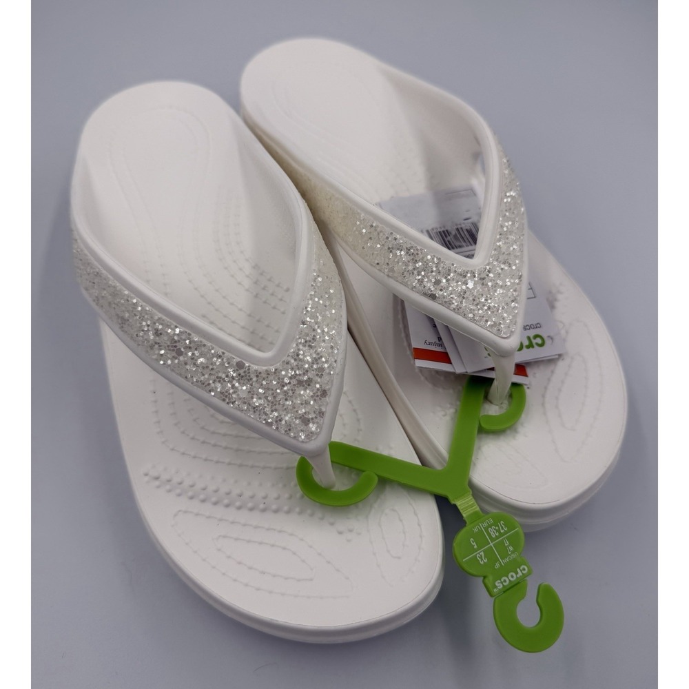Crocs Women's Sloane Glitter Wedge Flip Flop White 207665-100 Size 7 Summer